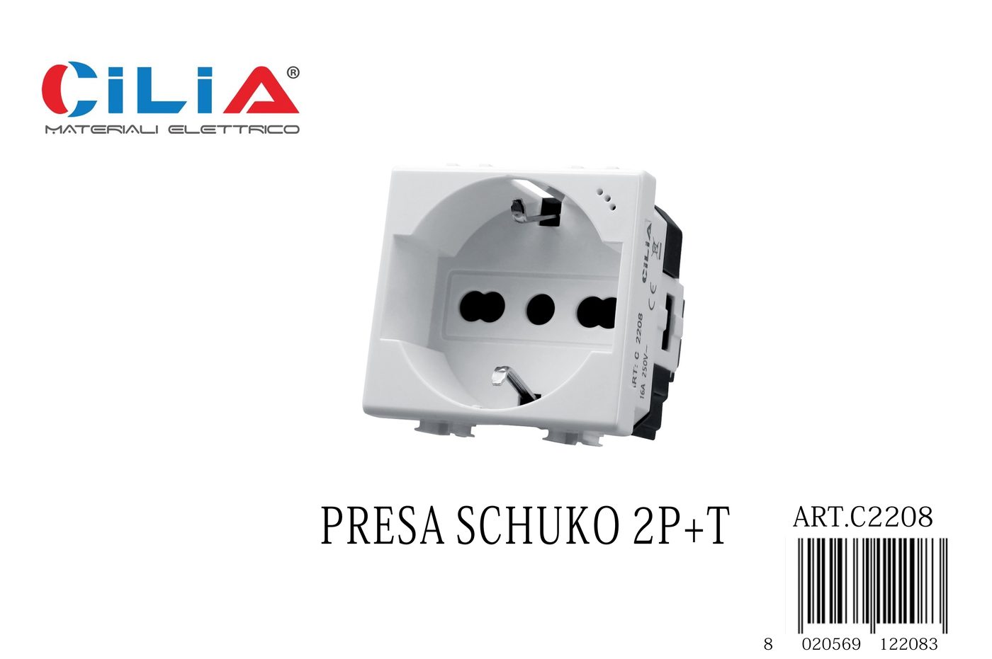 Presa Schuko 2P+T 16A - Serie Cloud CILIA, codice C2208