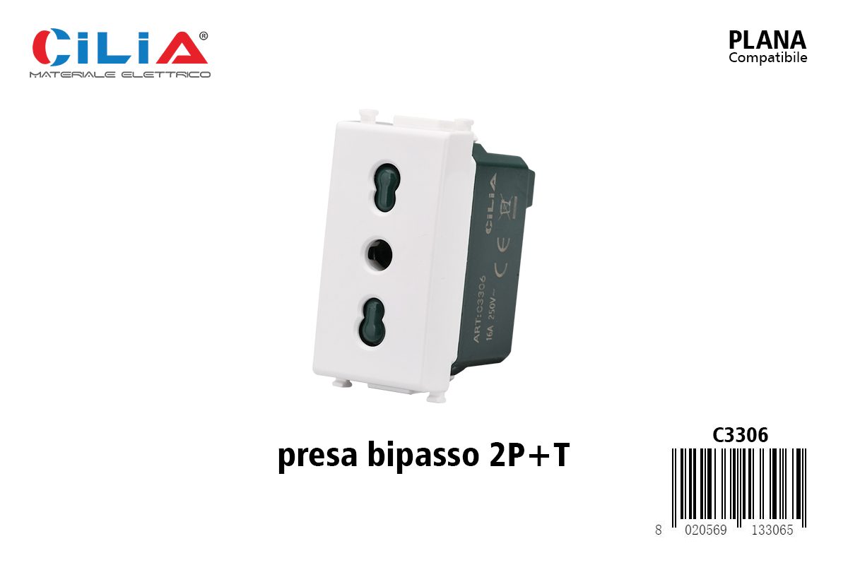 Presa bipasso 2P+T - Serie Wind CILIA, codice C3306