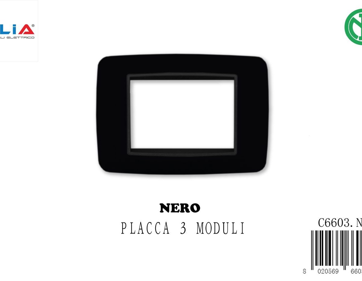 Placca 3 moduli Nero - Serie Sun CILIA, codice C6603.NR