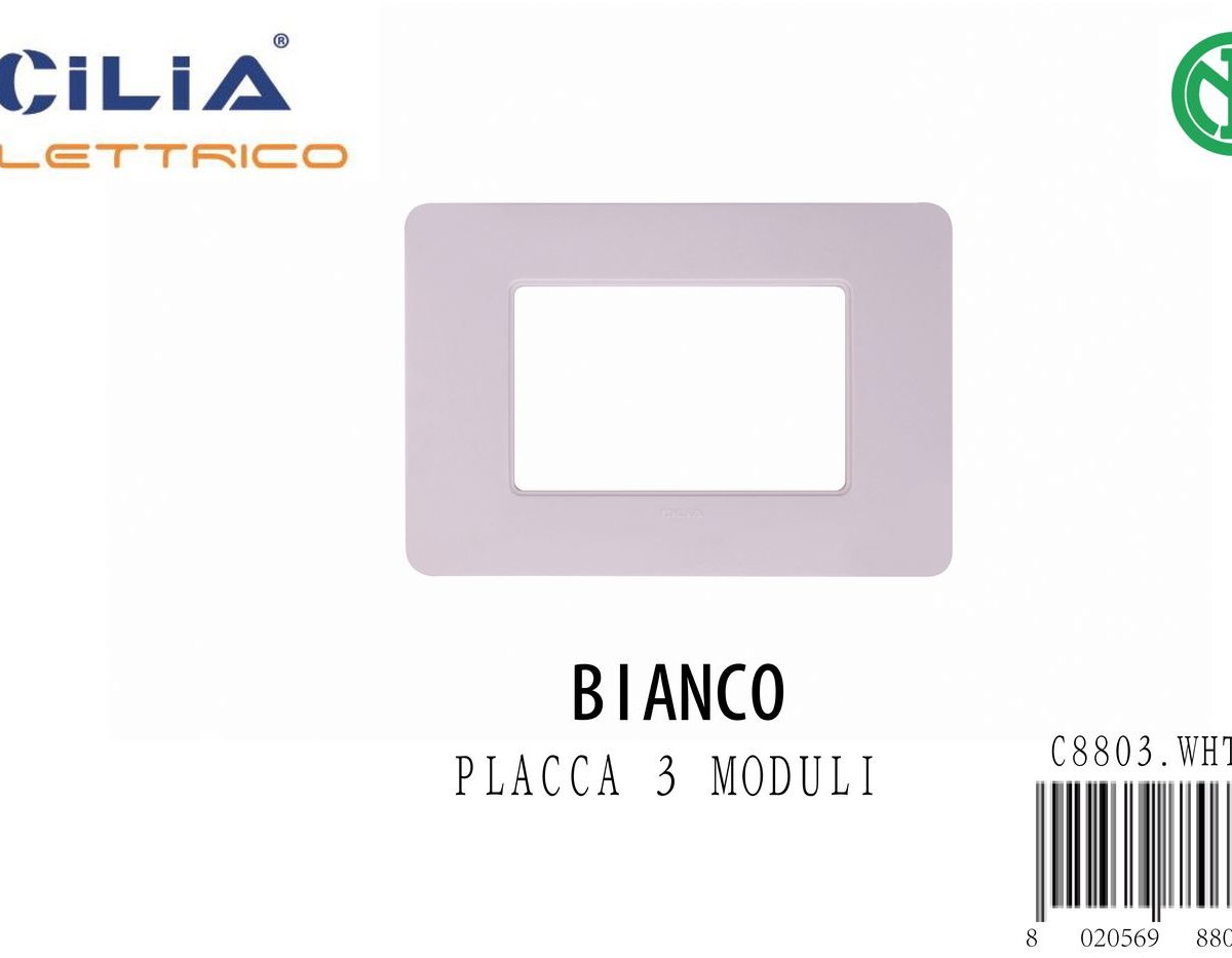Placca 3 moduli Bianco - Serie Cloud CILIA, codice C8803.WHT