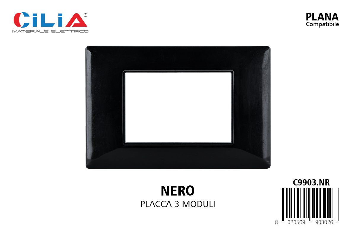 Placca 3 moduli Nero - Serie Wind CILIA, codice C9903.NR