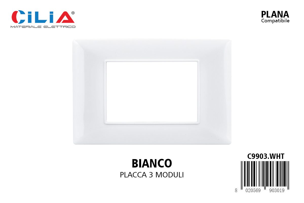 Placca 3 moduli Bianco - Serie Wind CILIA, codice C9903.WHT