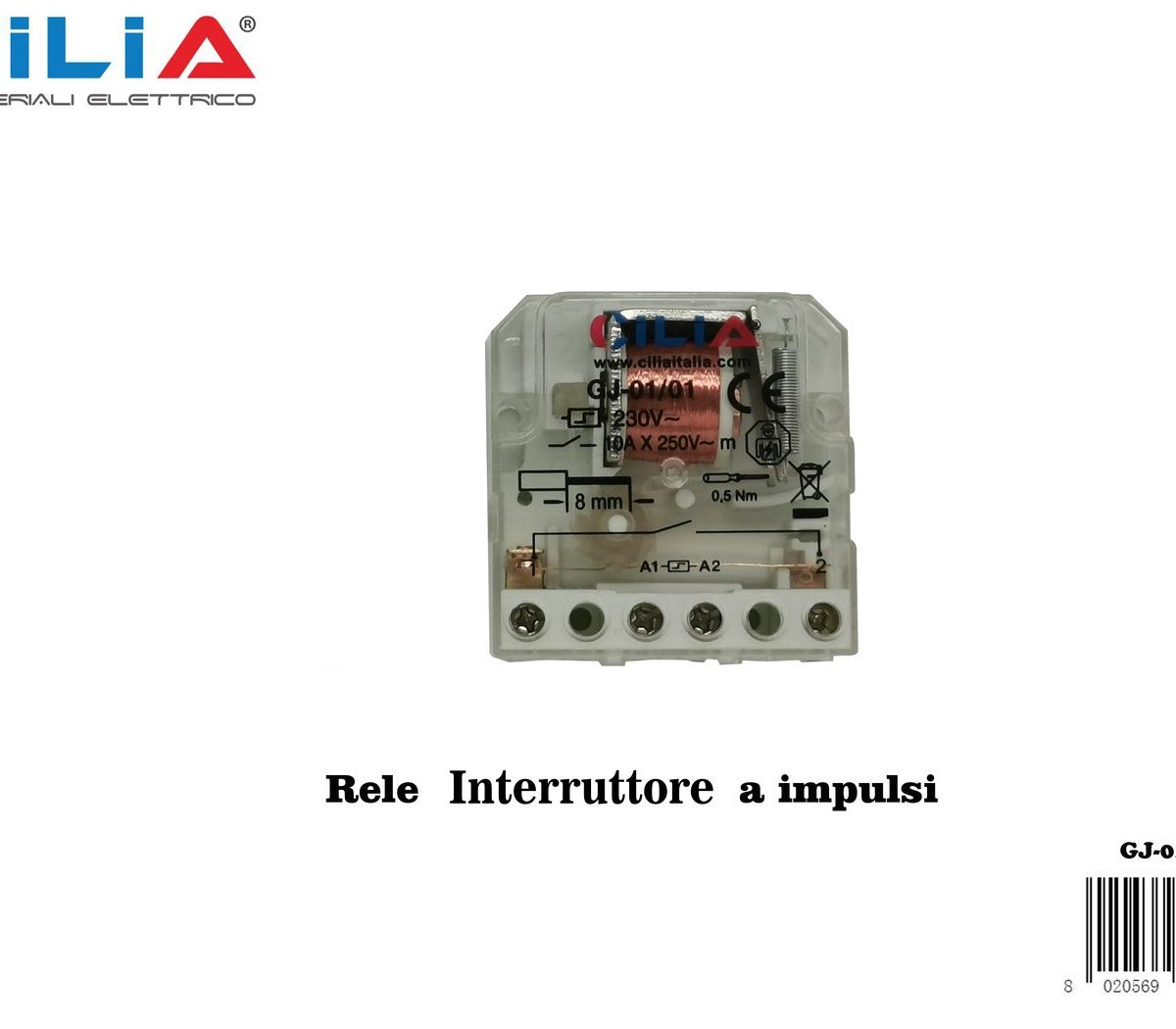 Rele interruttore a impulsi 230V 10A CILIA, codice GJ01-01